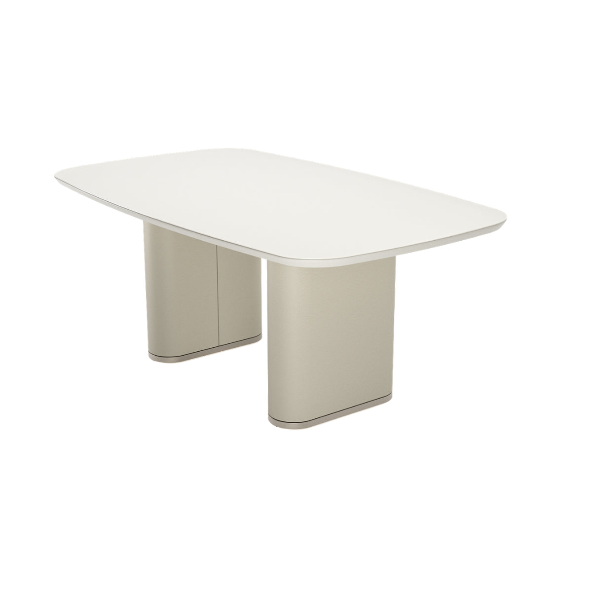Mesa de Jantar Retangular com Vidro para 6 Lugares Lintz 184cm Off White Fosco com PU Off-White e Champanhe