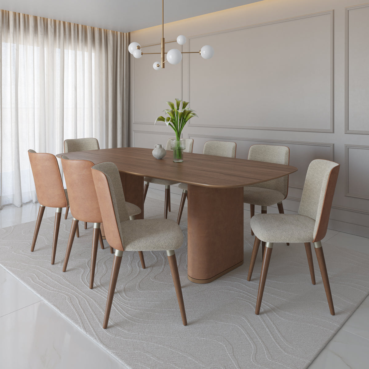 Mesa de Jantar Retangular para 8 Lugares Lintz 219cm Canella com PU Caramelo