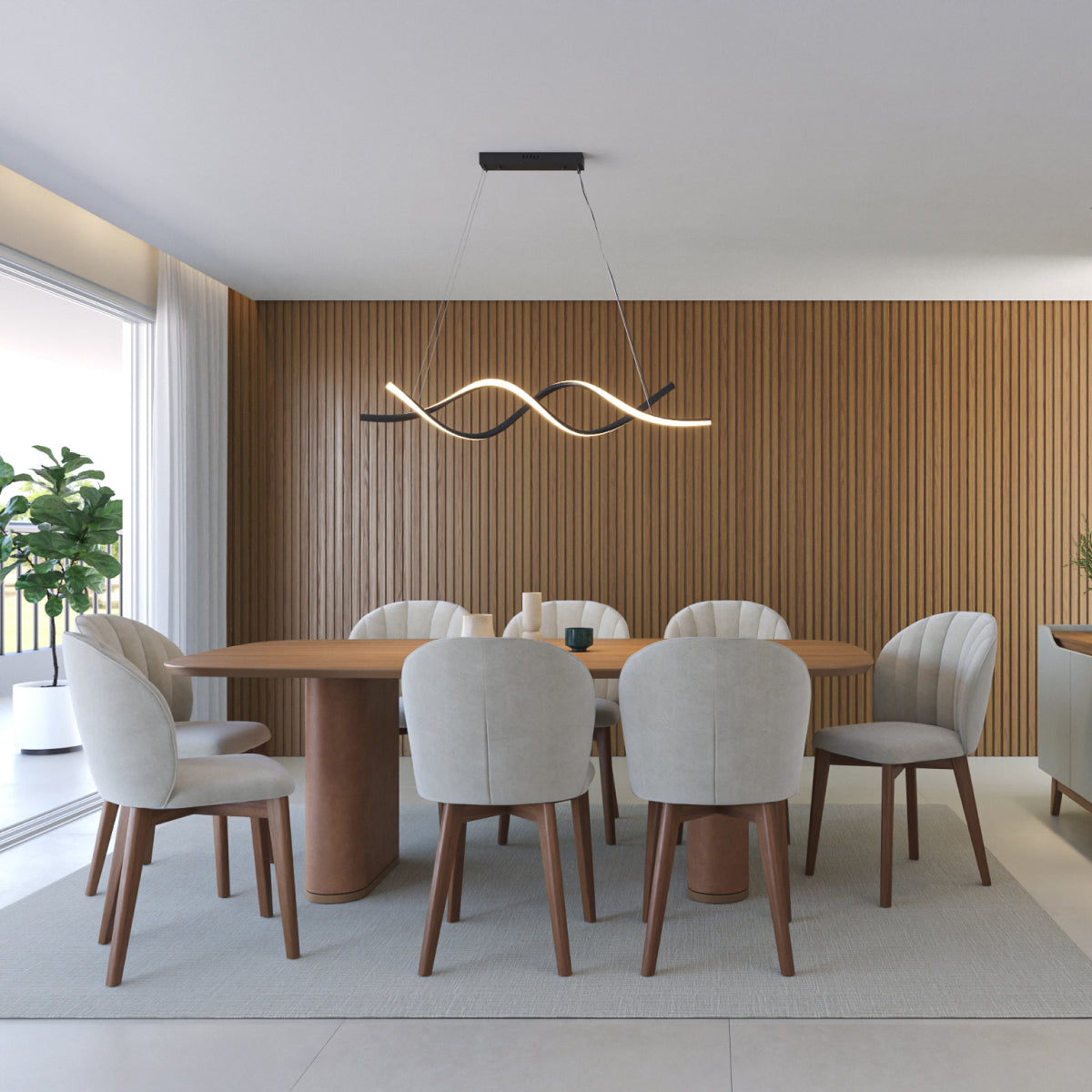 Mesa de Jantar Retangular para 8 Lugares Lintz 219cm Canella com PU Caramelo