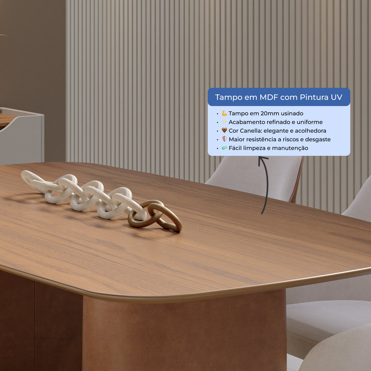 Mesa de Jantar Retangular para 8 Lugares Lintz 219cm Canella com PU Caramelo