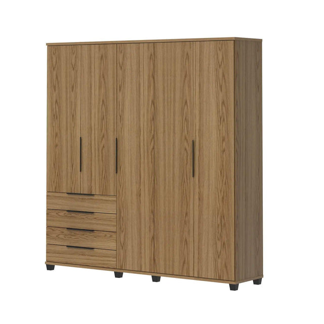 Homedock Guarda-Roupa Casal 5 Portas 4 Gavetas 100% MDF Allen 226 cm - Freijó c/ Preto Fosco Móveis Província