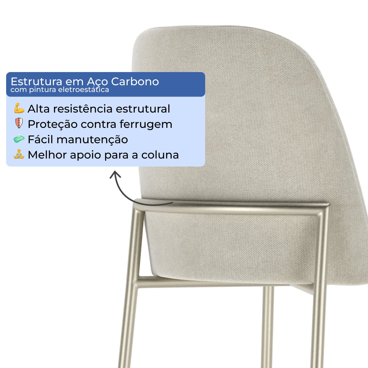 Banqueta Alta de Aço Estofada Lucille Champanhe com Soft Palha - Província - Banquetas