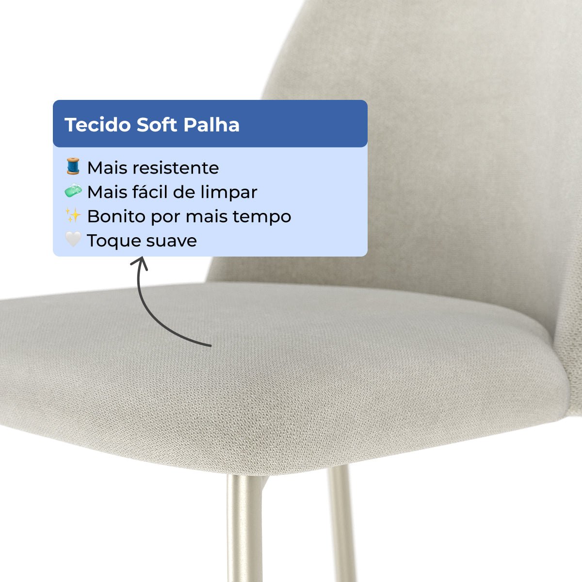 Banqueta Alta de Aço Estofada Lucille Champanhe com Soft Palha - Província - Banquetas