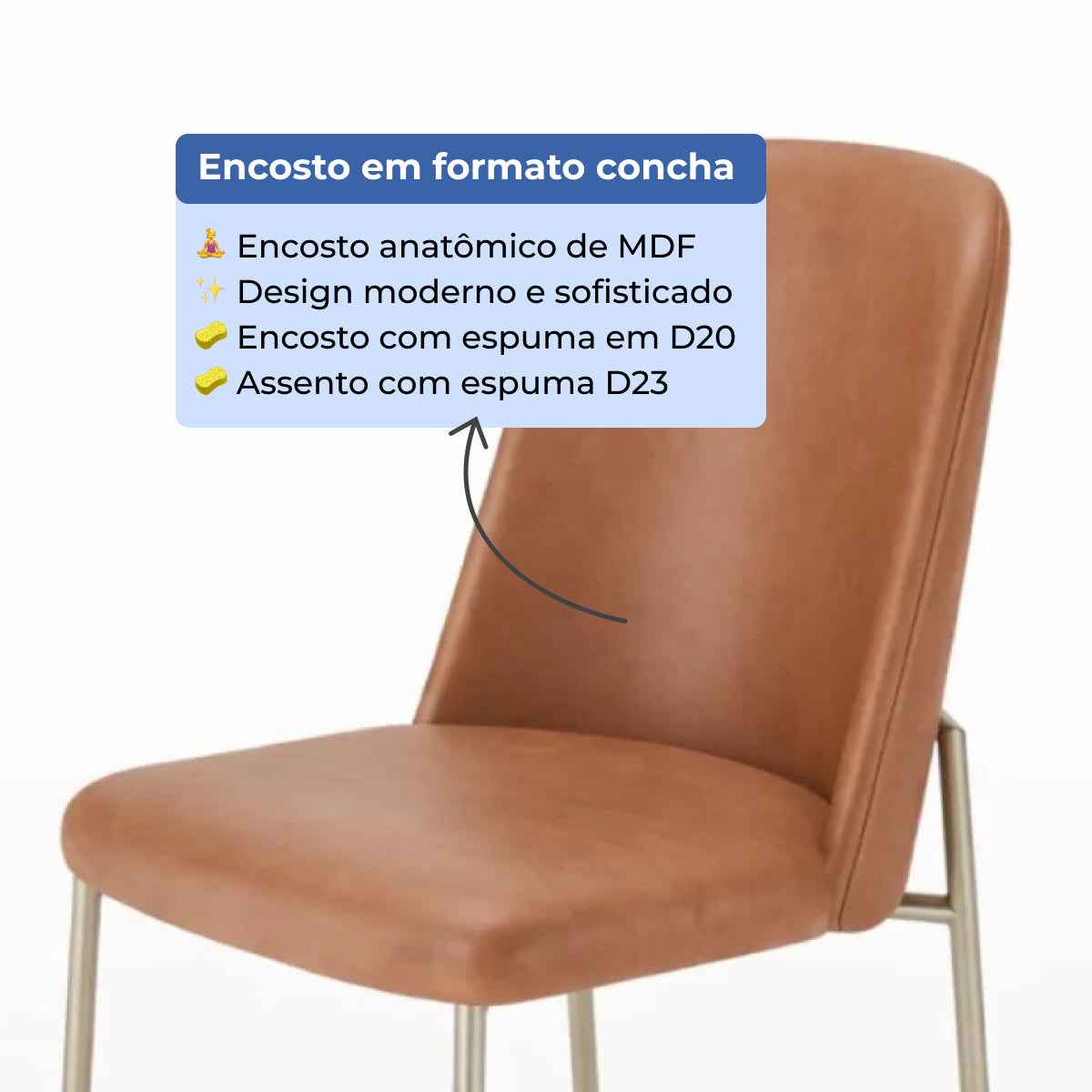 Conjunto de 2 Banquetas Altas de Aço Estofada Lucille Champanhe com PU Caramelo