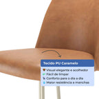 Conjunto de 2 Banquetas Altas de Aço Estofada Lucille Champanhe com PU Caramelo