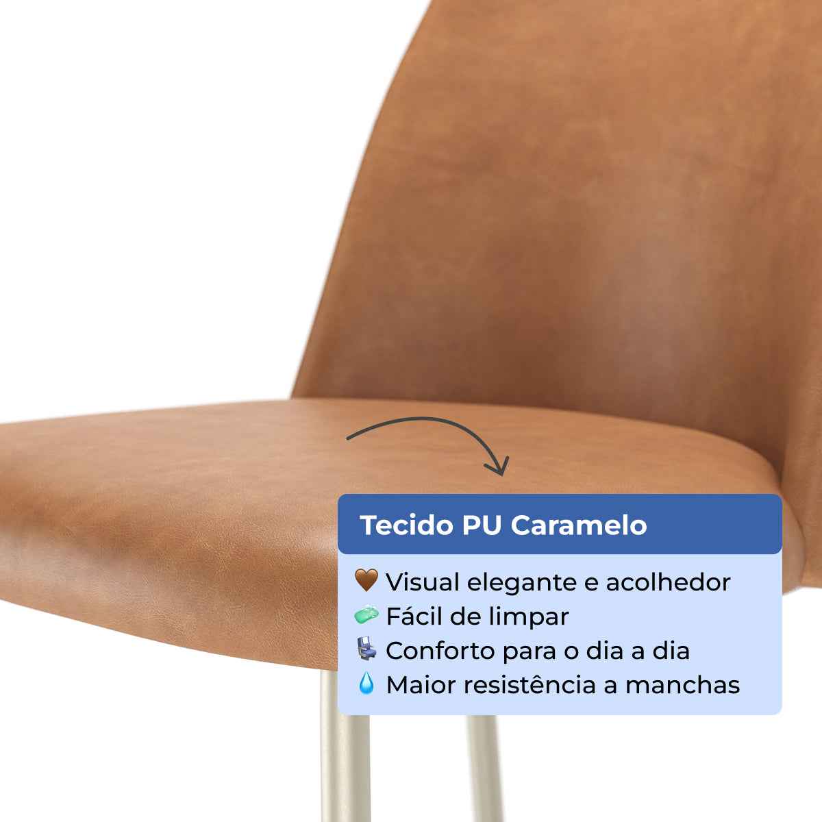 Conjunto de 2 Banquetas Altas de Aço Estofada Lucille Champanhe com PU Caramelo