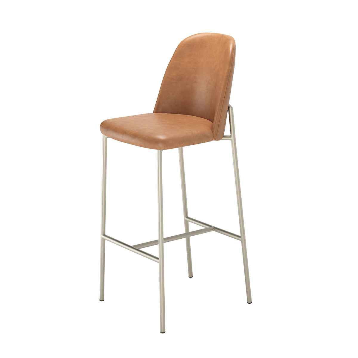 Conjunto de 2 Banquetas Altas de Aço Estofada Lucille Champanhe com PU Caramelo