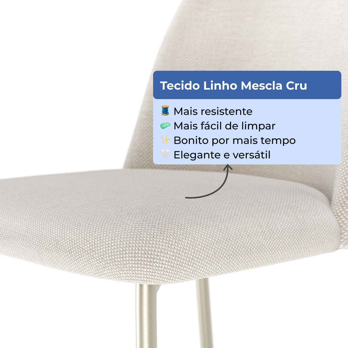 Conjunto de 2 Banquetas Altas de Aço Estofada Lucille Champanhe com Linho Mescla Cru