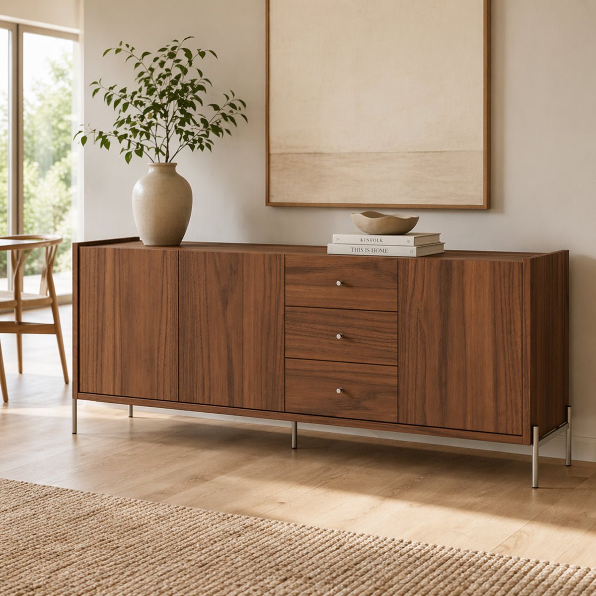 Buffet 3 Portas 3 Gavetas Jasper 185cm Canella com Champanhe - Província - Buffet