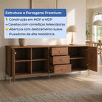 Buffet 3 Portas 3 Gavetas Jasper 185cm Canella com Champanhe - Província - Buffet