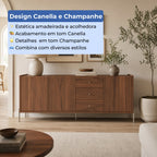 Buffet 3 Portas 3 Gavetas Jasper 185cm Canella com Champanhe - Província - Buffet
