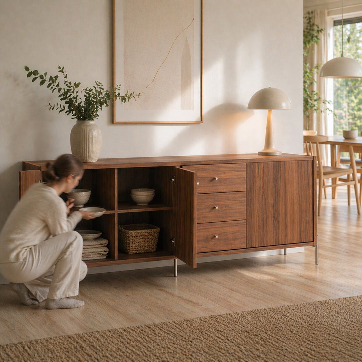 Buffet 3 Portas 3 Gavetas Jasper 185cm Canella com Champanhe - Província - Buffet