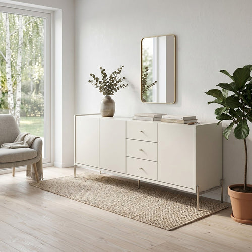 Buffet 3 Portas 3 Gavetas Jasper 185cm Off - White Fosco com Champanhe - Província - Buffet