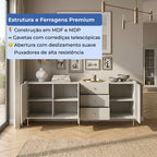 Buffet 3 Portas 3 Gavetas Jasper 185cm Off - White Fosco com Champanhe - Província - Buffet