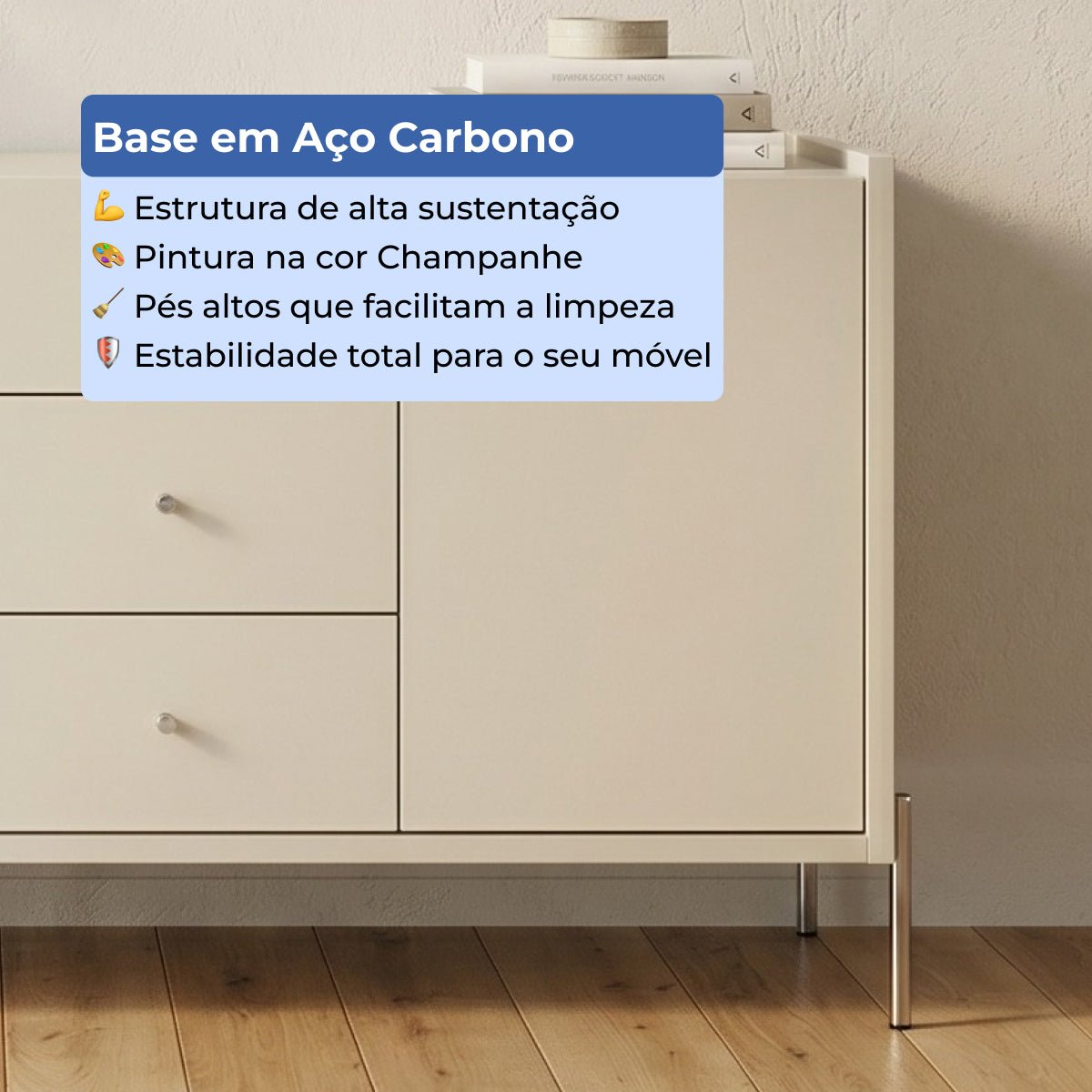 Buffet 3 Portas 3 Gavetas Jasper 185cm Off - White Fosco com Champanhe - Província - Buffet