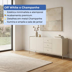 Buffet 3 Portas 3 Gavetas Jasper 185cm Off - White Fosco com Champanhe - Província - Buffet