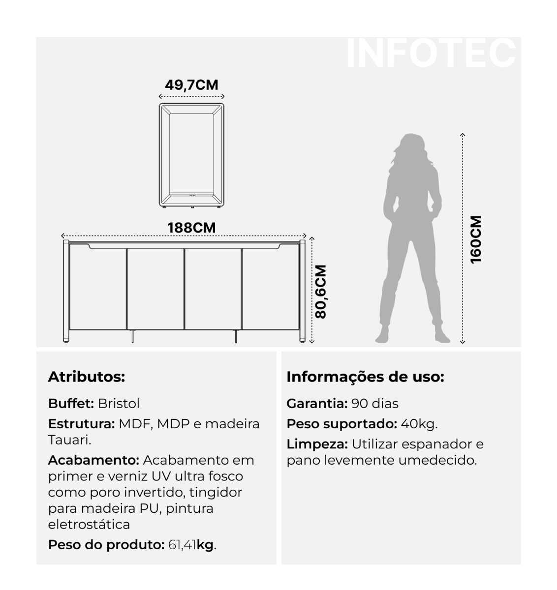 Buffet Bristol 189 cm – Off White Fosco c/ Natural - Província - Buffet