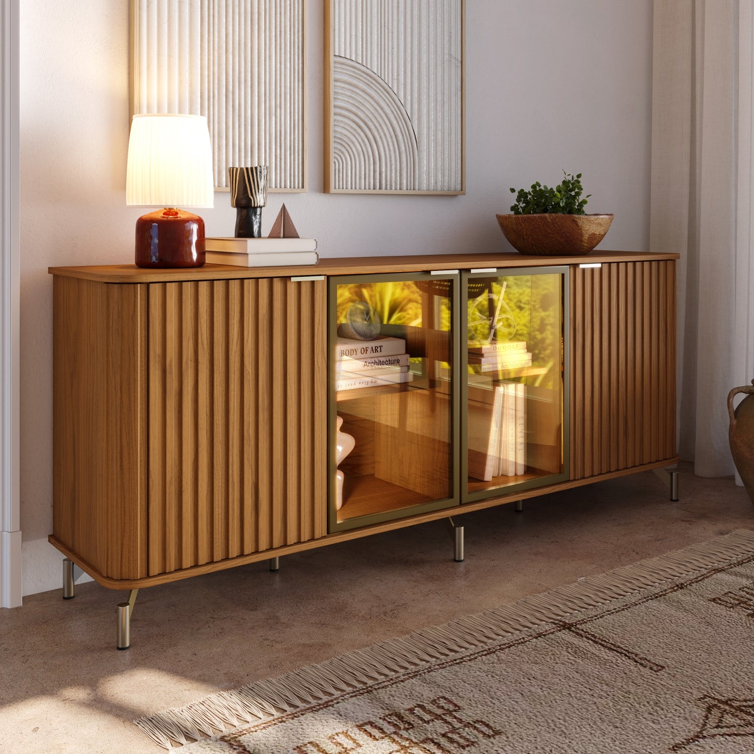 Buffet Neon Float 100% MDF com Vidro Reflecta e LED
