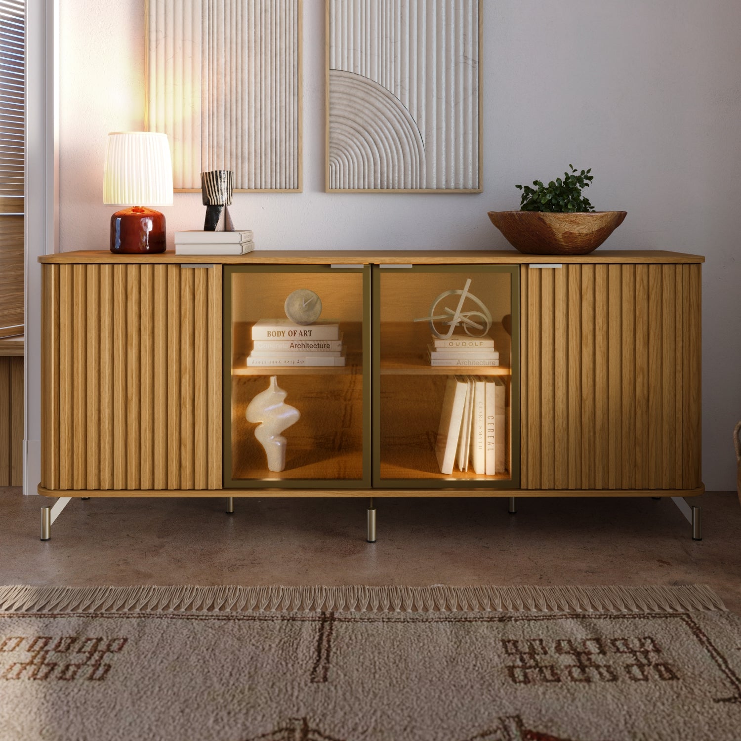 Buffet Neon Float 100% MDF com Vidro Reflecta e LED