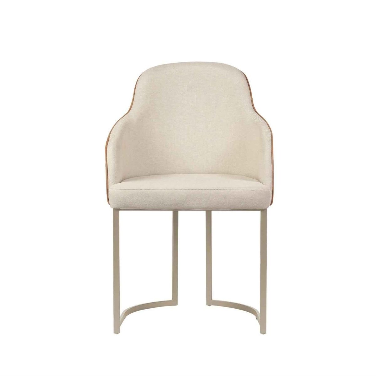 Cadeira de Aço Carbono Albany - Champanhe c/ Linho Off - White e PU Caramel - Província - Cadeiras de Jantar