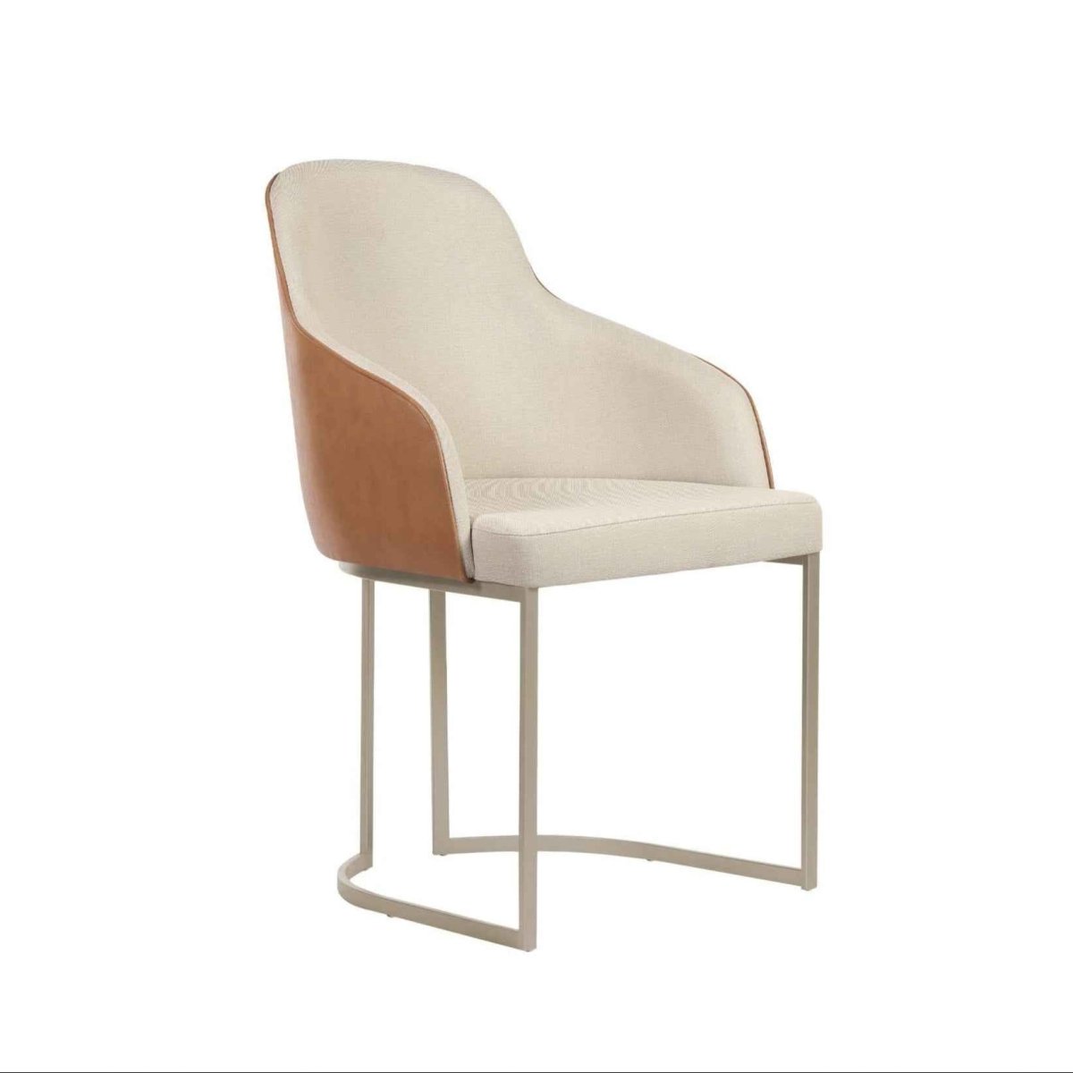 Cadeira de Aço Carbono Albany - Champanhe c/ Linho Off - White e PU Caramel - Província - Cadeiras de Jantar