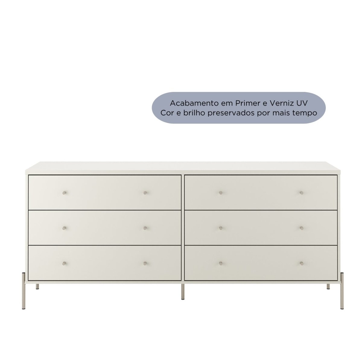 Cômoda 6 Gavetas Jasper 182 cm Off White Fosco com Champanhe - Província - Cômoda