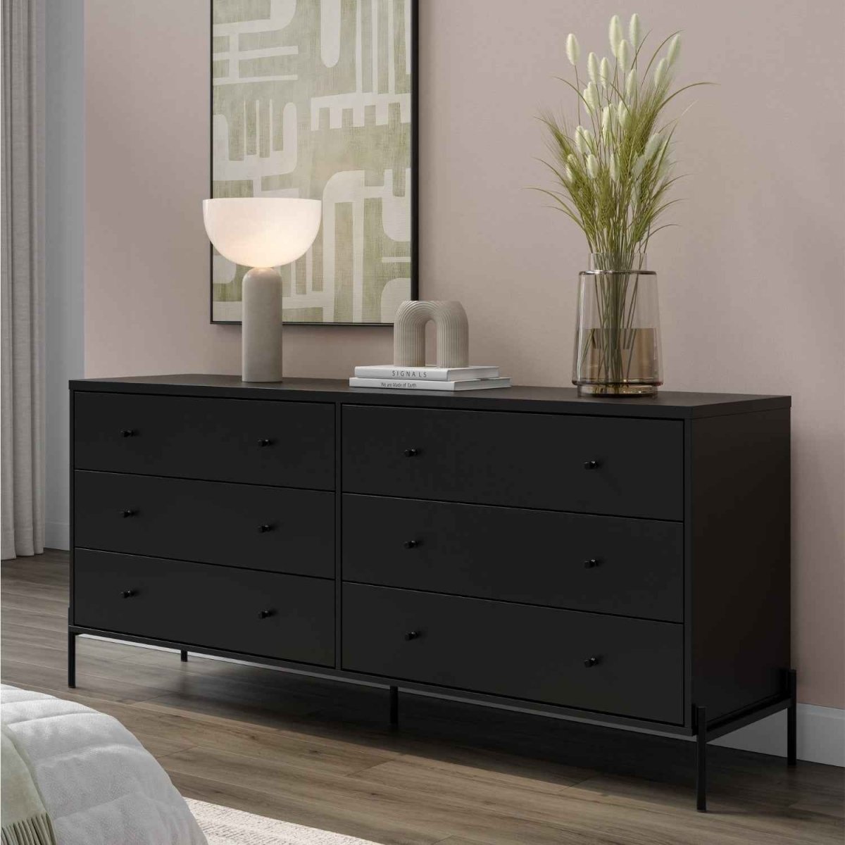 Cômoda 6 Gavetas Jasper 182 cm Preto Fosco - Província - Cômoda