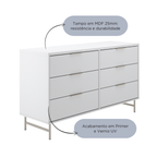 Cômoda 6 Gavetas Yves 135cm Branco Fosco com Champanhe - Província - Cômoda