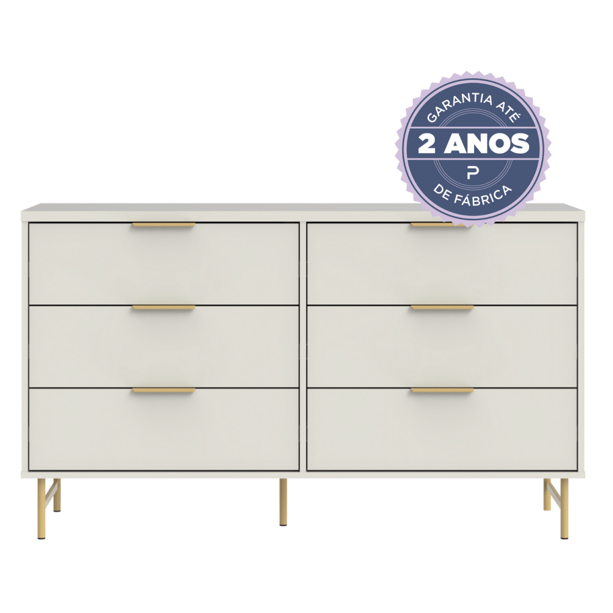 Cômoda 6 Gavetas Yves 135cm Off White com Dourado - Província - Cômoda