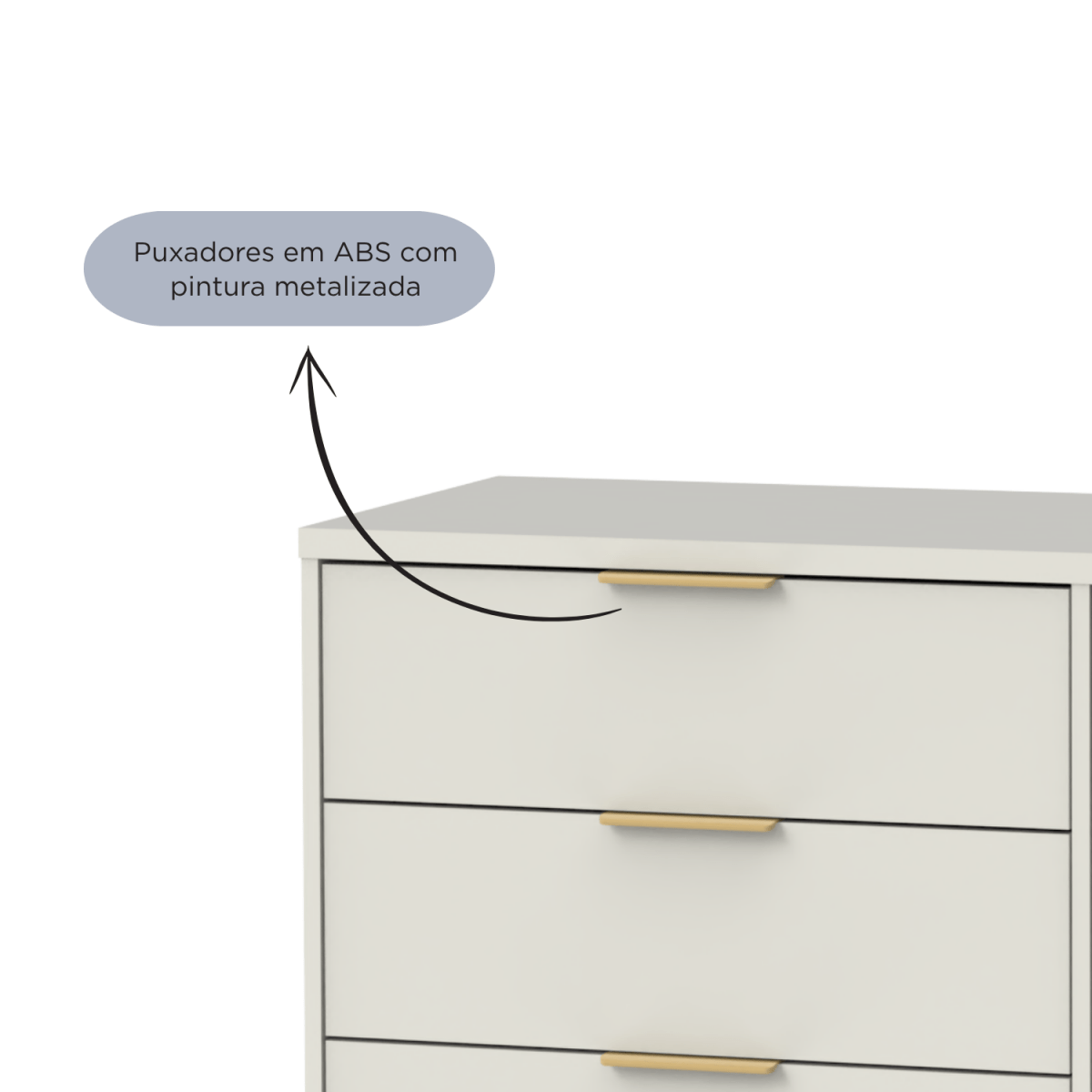 Cômoda 6 Gavetas Yves 135cm Off White com Dourado - Província - Cômoda