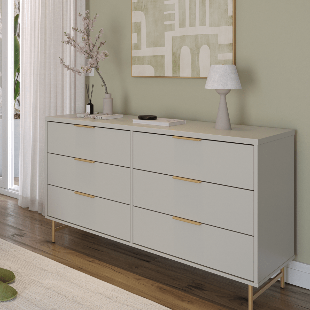 Cômoda 6 Gavetas Yves 135cm Off White com Dourado - Província - Cômoda