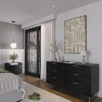 Cômoda 6 Gavetas Yves 135cm Preto Fosco com Champanhe - Província - Cômoda