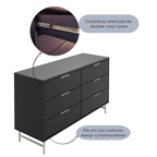 Cômoda 6 Gavetas Yves 135cm Preto Fosco com Champanhe - Província - Cômoda