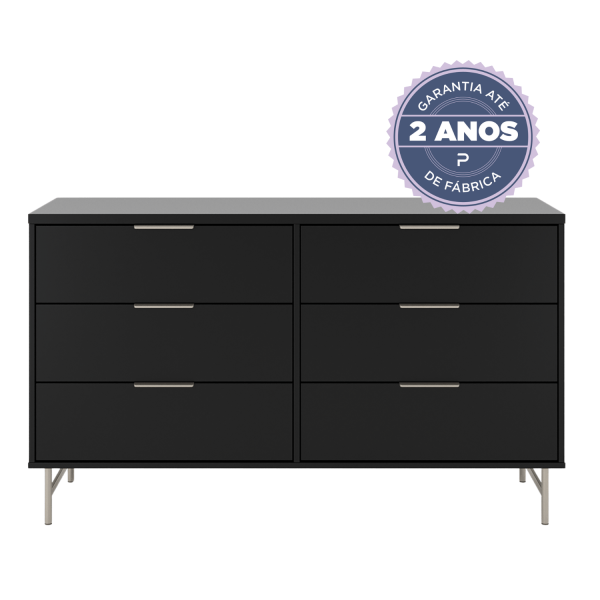 Cômoda 6 Gavetas Yves 135cm Preto Fosco com Champanhe - Província - Cômoda