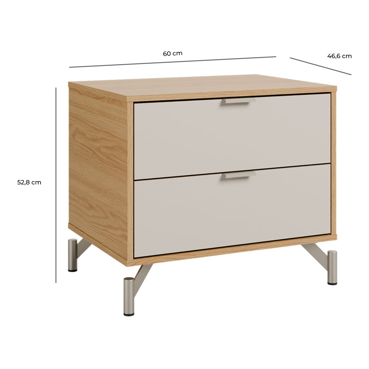 Cômoda com 6 Gavetas e 2 Mesas de Cabeceira Glow Off White Fosco com Champanhe - Província - Conjunto para Quarto