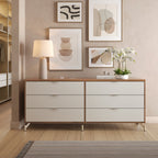 Cômoda com 6 Gavetas e 2 Mesas de Cabeceira Glow Off White Fosco com Champanhe - Província - Conjunto para Quarto