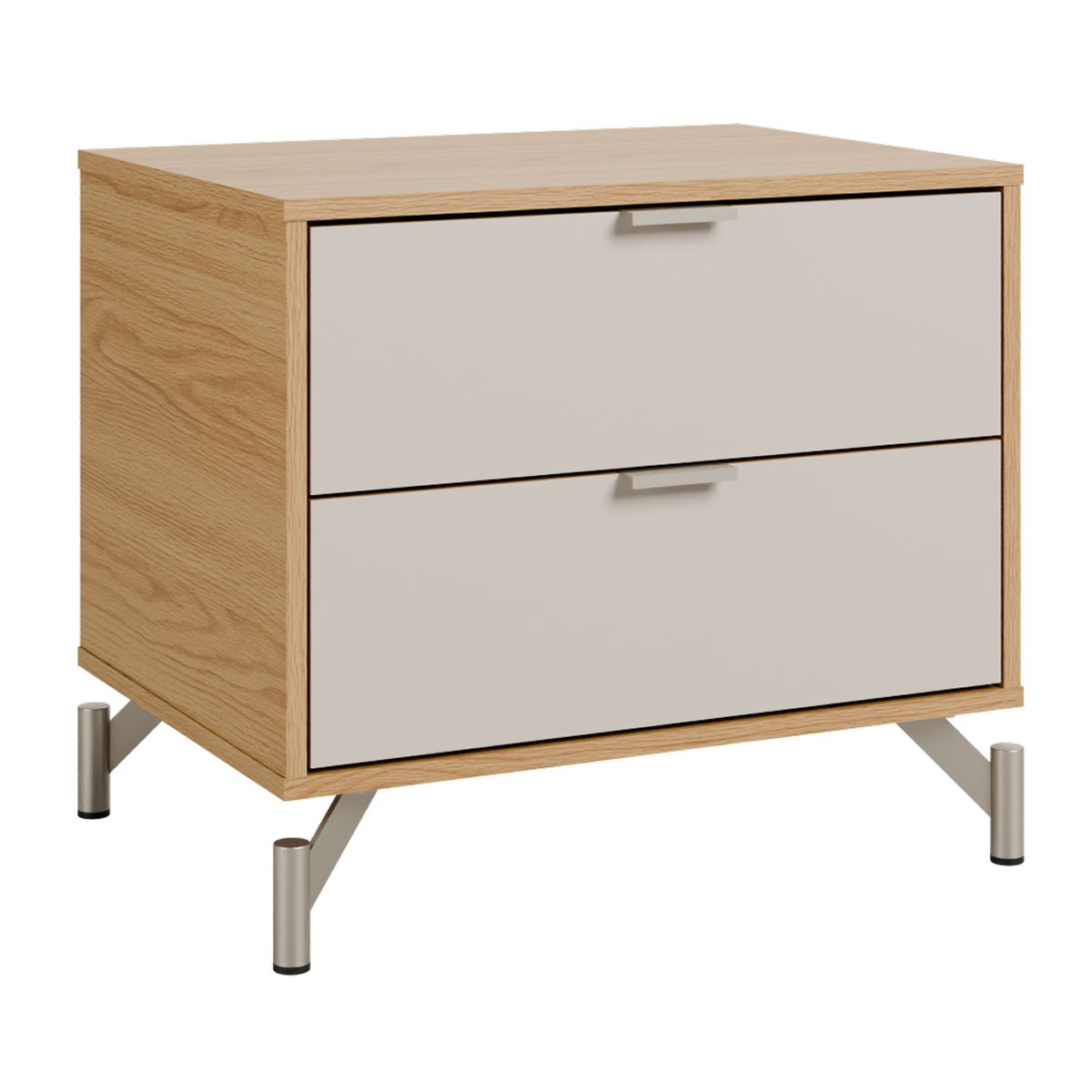 Cômoda com 6 Gavetas e 2 Mesas de Cabeceira Glow Off White Fosco com Champanhe - Província - Conjunto para Quarto