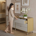 Cômoda com 6 Gavetas e 2 Mesas de Cabeceira Glow Off White Fosco com Champanhe - Província - Conjunto para Quarto