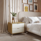 Cômoda com 6 Gavetas e 2 Mesas de Cabeceira Glow Off White Fosco com Champanhe - Província - Conjunto para Quarto