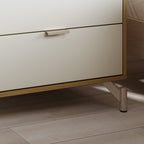 Cômoda com 6 Gavetas e 2 Mesas de Cabeceira Glow Off White Fosco com Champanhe - Província - Conjunto para Quarto