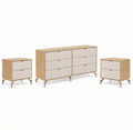 Cômoda com 6 Gavetas e 2 Mesas de Cabeceira Glow Off White Fosco com Champanhe - Província - Conjunto para Quarto