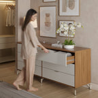 Cômoda com 6 Gavetas e 2 Mesas de Cabeceira Glow Off White Fosco com Champanhe - Província - Conjunto para Quarto