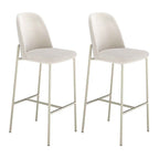 Conjunto de 2 Banquetas Altas de Aço Estofada Lucille Champanhe com Linho Mescla Cru