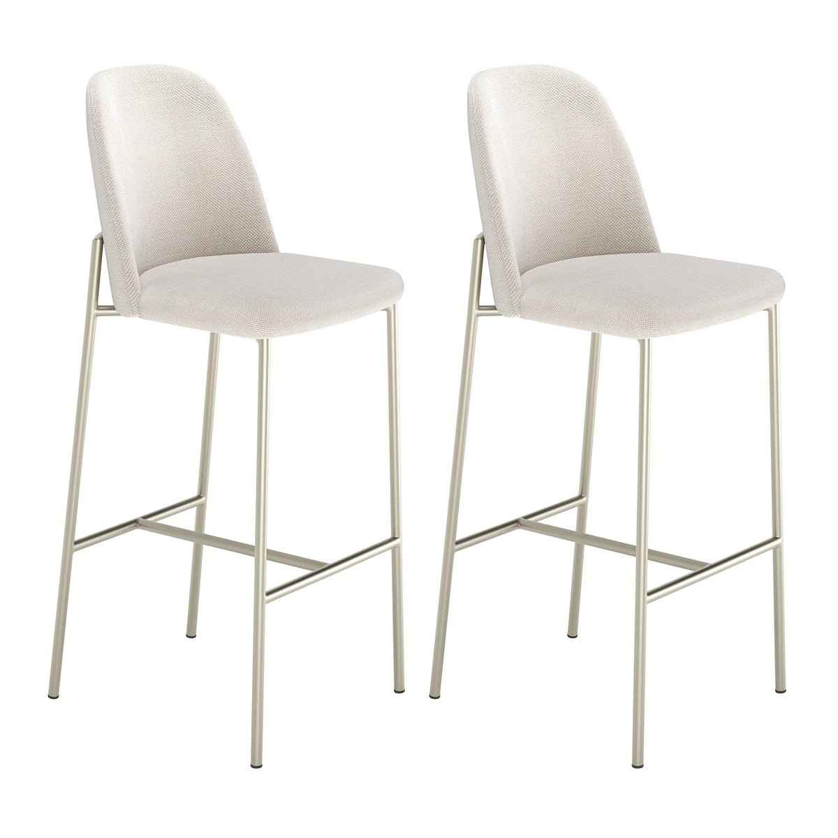Conjunto de 2 Banquetas Altas de Aço Estofada Lucille Champanhe com Linho Mescla Cru