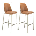 Conjunto de 2 Banquetas Altas de Aço Estofada Lucille Champanhe com PU Caramelo