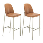 Conjunto de 2 Banquetas Altas de Aço Estofada Lucille Champanhe com PU Caramelo