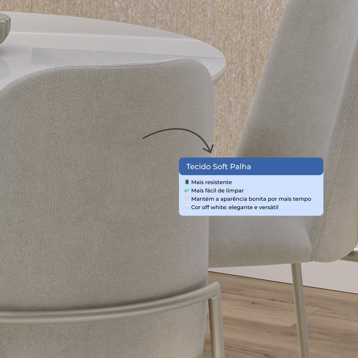 Conjunto de 2 Cadeiras de Aço Estofada Lucille Champanhe com Soft Palha - Província - Cadeiras de Jantar