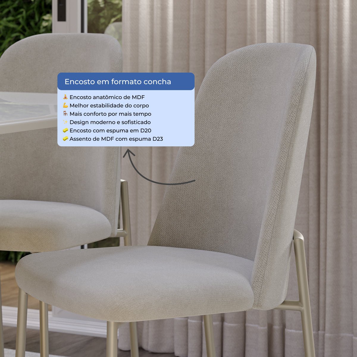 Conjunto de 2 Cadeiras de Aço Estofada Lucille Champanhe com Soft Palha - Província - Cadeiras de Jantar