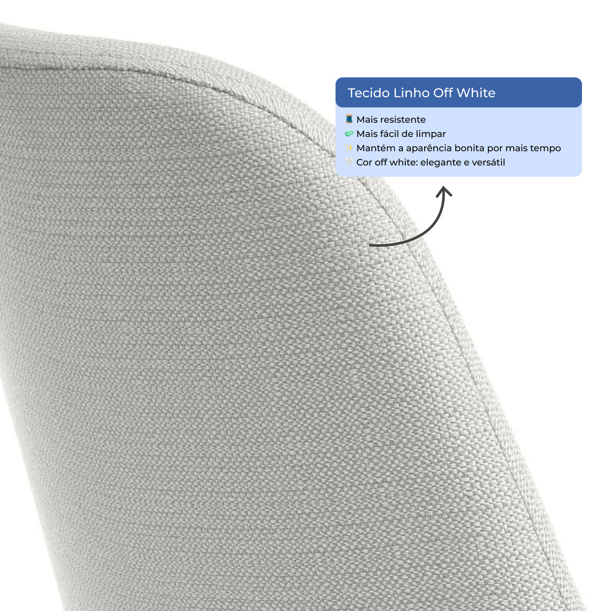 Conjunto de 6 Cadeiras de Aço Estofada Lucille Champanhe com Linho Off - White - Província - 