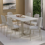 Conjunto de 8 Cadeiras de Aço Estofada Lucille Champanhe com Linho Off - White - Província - 